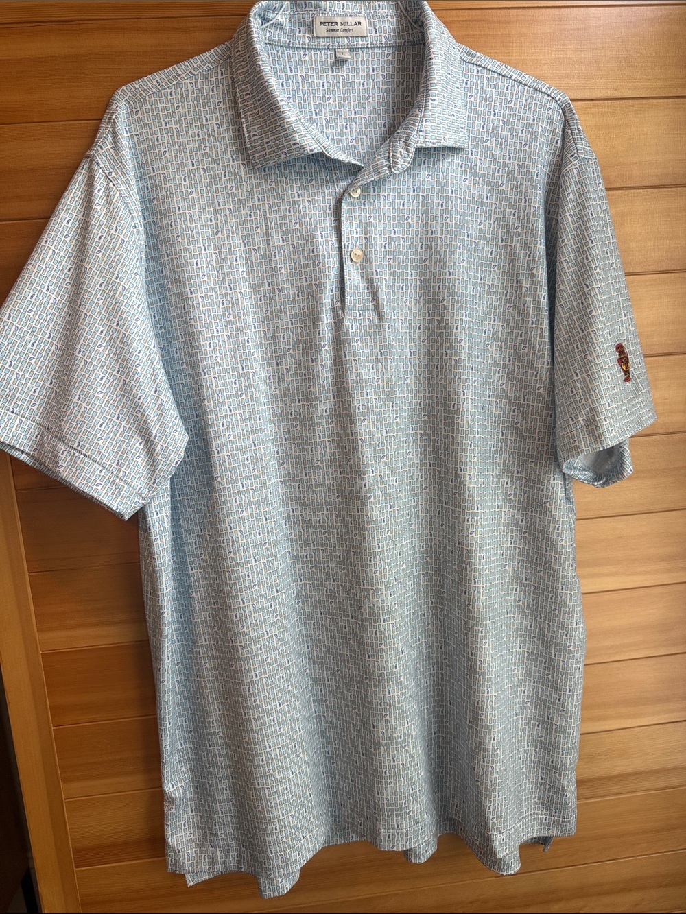 Peter Millar Blue and White Micro-Pattern Polo